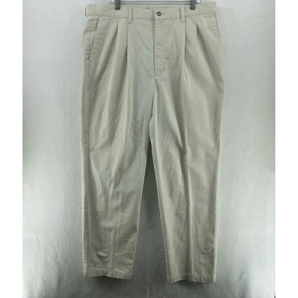 Dockers Khaki Pants Men's Sz 40x32 Ivory Pleated High-Rise Tapered Pockets - Picture 1 of 13